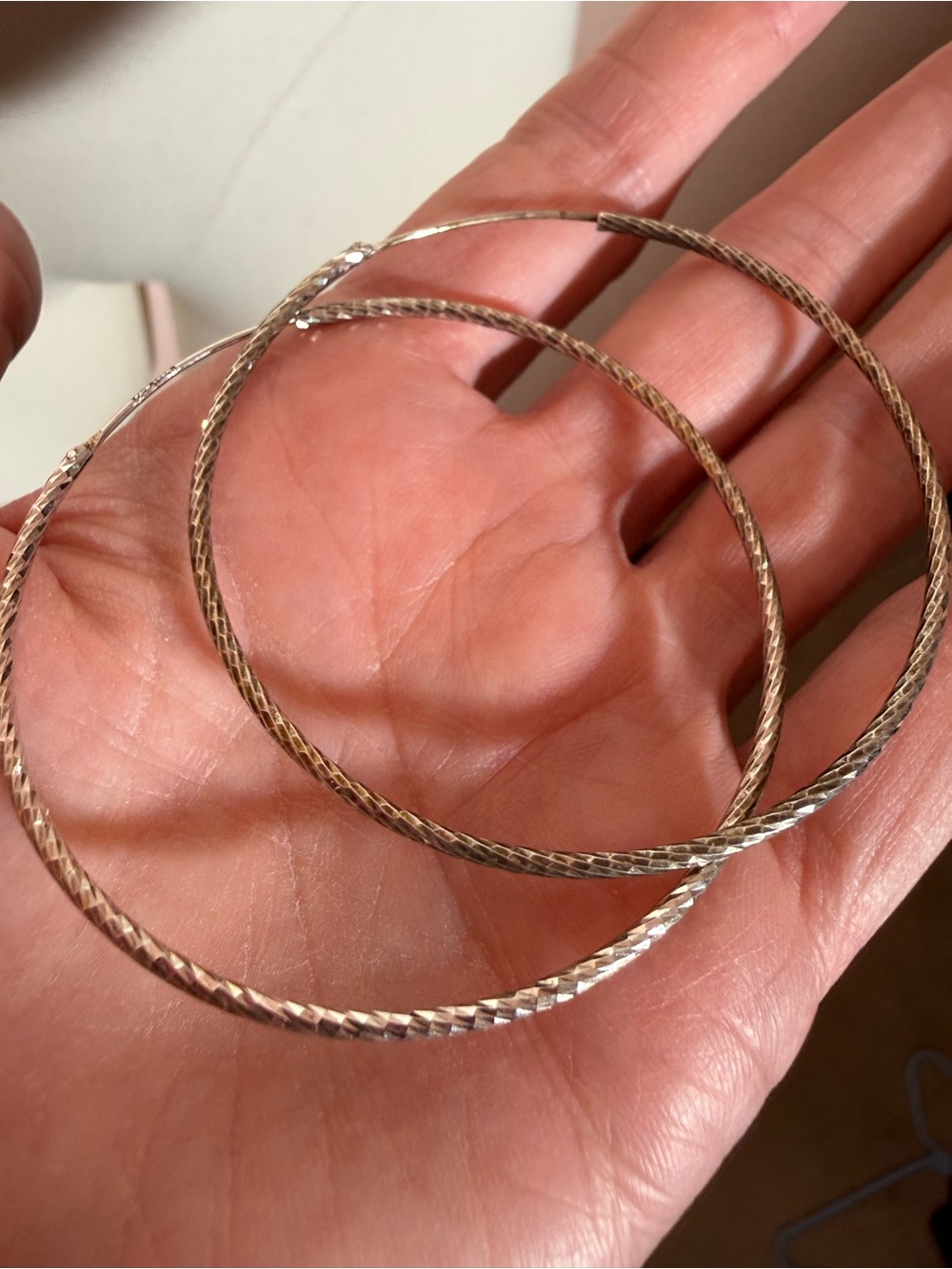 Vintage sterling silver minimalist diamond cut oversized Hoop Earrings 2 1/4 in
